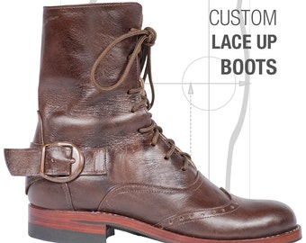 Custom Lace Up Victorian Ankle Boots - Handmade Leather Brogue Resoleable