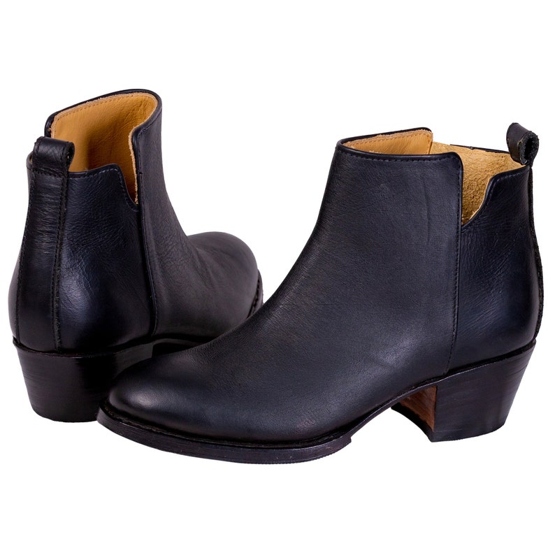 Handmade Leather Ankle Boots Women Black Slight Heel image 4