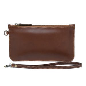 Cartera de mano de piel marrón para mujer con ranuras para tarjetas y bolsillo para monedas