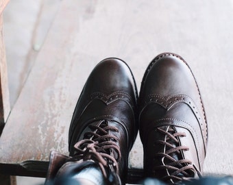 Custom Lace up Victorian Ankle Boots - Handmade Leather Brogue