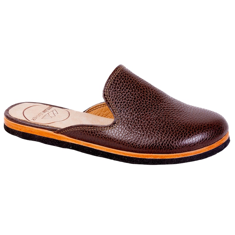 Bella Leather Mules - Handmade Brown Slide Sandals Open Heel Comfort image 3