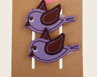 Girls Hair Clips Purple Happy Birds