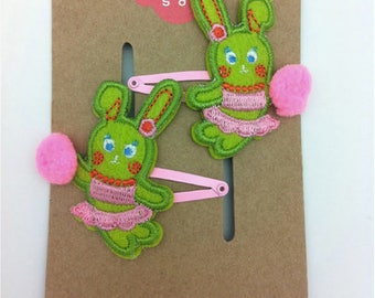 Girls Easter Rabbit Pom Pom Hair Clips