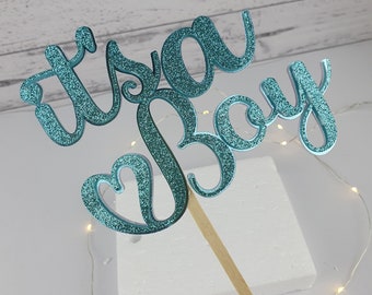 Blue glitter Its a boy cake topper, baby shower cake topper, birth announcement, gender reveal, oh baby cupcake topper