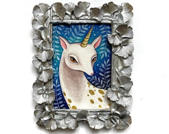 Unicorn acrylic original, framed picture, golden frame