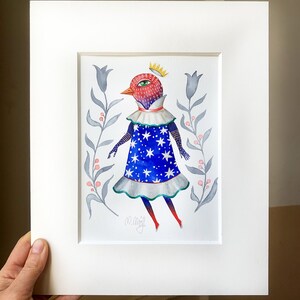 Watercolor original painting boho deco pictures living room original on watercolor paper painting bird star crown