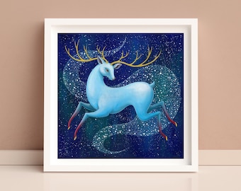 Deer painting blue artwork Art Print