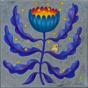 Flower painting original acrylic on canvas 30x 30cm, fine art painting