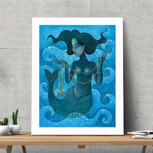 Zeemeermin A3 kunstdruk illustratie kunst, kunstdruk print, print van origineel acryl schilderij