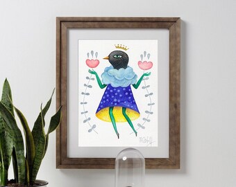 Watercolor, Original, Bird, Woman,  Original on Watercolor Paper, Original Painting