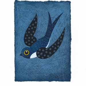 Dipinto originale Uccello Dipinto minimalista su carta per acquerello Rondine Arte murale per bambini