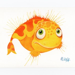 Cartolina Cartolina dell'acquerello del pesce rosso del pesce