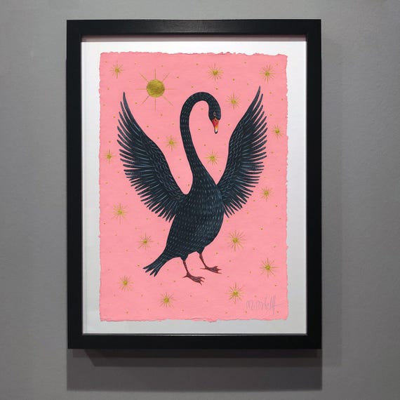 Schwan Original Grafik, Acryl auf Papier 21 x 30 cm.