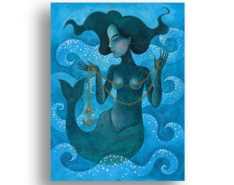 Mermaid painting original acrylic 40x 30cm, fine art