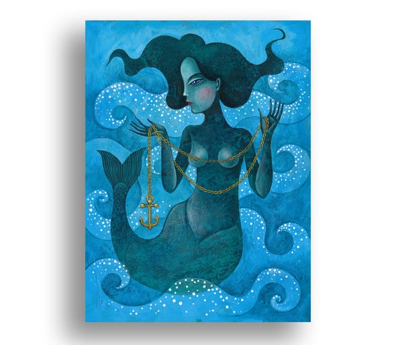 Mermaid painting original acrylic 40x 30cm, fine art