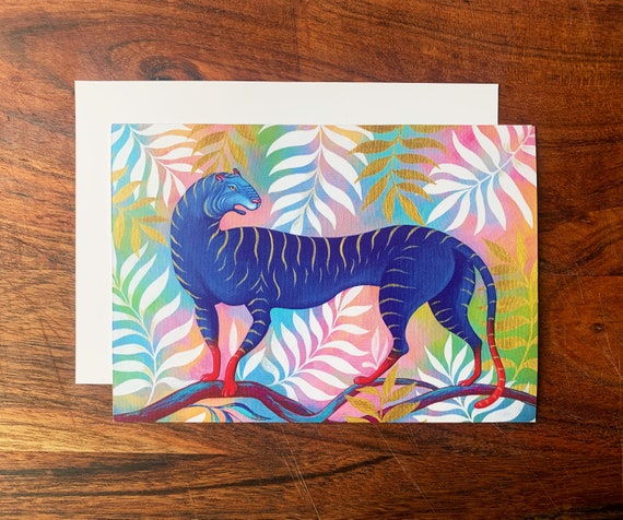 Tiger Postcard Art Postcard A6 Print Blue Tiger Art Print Art Card, Artist - Rita Wolff