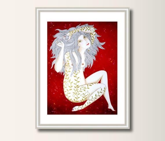 Picture art print, print of original acrylic painting act nude, A4 (297 x 210mm), (11.7 x 8.3 in)