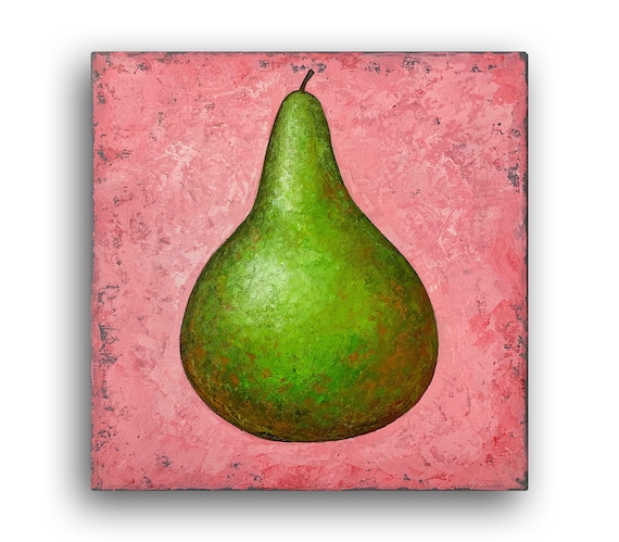 Pear, original painting, acrylic on canvas, painting, unique, 30 x 30 cm