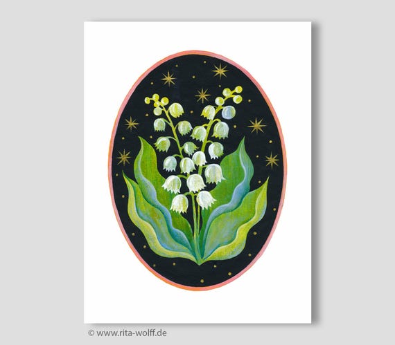 Lily of the Valley, Spring Flowers, Print Poster - Fine Art Print Flower - A4 Art Poster Painting - Home Decor (11.7 x 8.3 in)