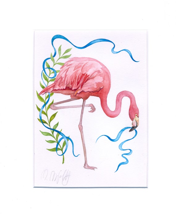 Flamingo Watercolor Painting Pink Flamingo Original Bird Painting Wall Art Original Drawing Art