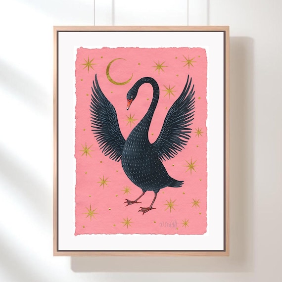 Schwan Original Grafik, Acryl auf Papier 21 x 30 cm.