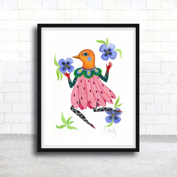 Watercolor original bird, Original on Watercolor Paper, Original Painting with Passepartout