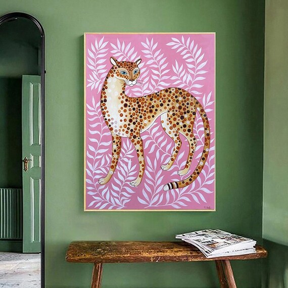 Jungle Animal Art Puma Acrylic on Canvas Painting Original Art, 100 x 80cm, Lynx, Panther, Tiger, Original Artwork Colorful Painting