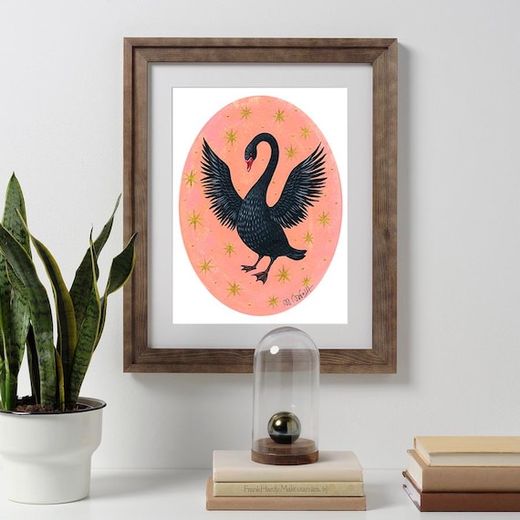 Swan Art Print A4 – Folk Art Illustration Swan Art Print Animal Poster Wall Decoration Living Room Gift for Nature Lovers Gothic Home Decor