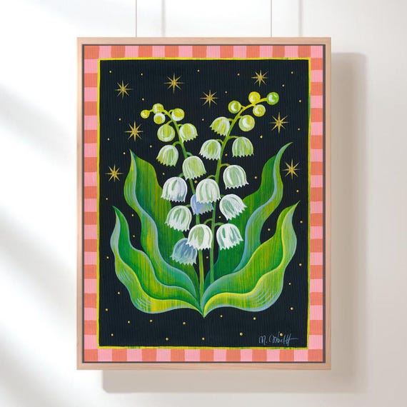 Lily of the Valley Original 30 x 40 cm. on canvas on cardboard, Acrylic painting Botanical art