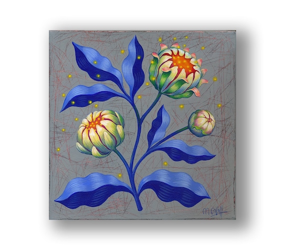 Flower painting original acrylic on canvas 30x 30cm, fine art painting