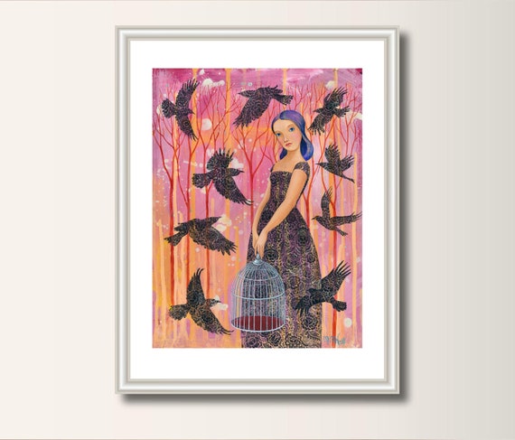 Bird Picture,art print, print of original acrylic painting , A4 (297 x 210mm), (11.7 x 8.3 in)