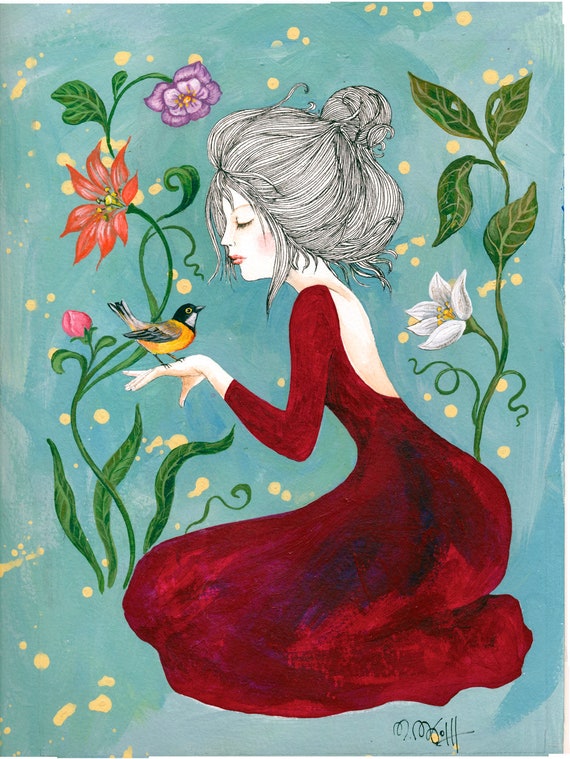 Little bird - picture,art print, print of original acrylic painting , A4 (297 x 210mm), (11.7 x 8.3 in)
