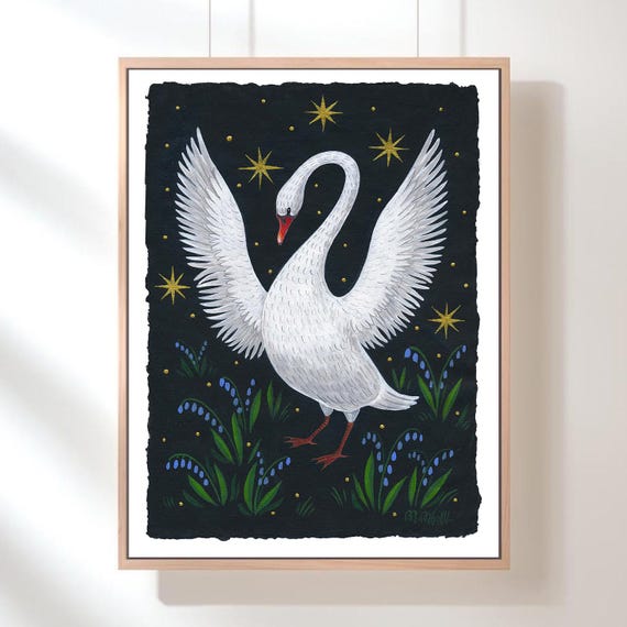 Schwan Original Grafik, Acryl auf Papier 21 x 30 cm.