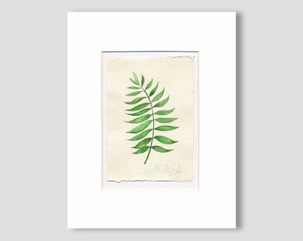 Plant leaf watercolor original, small mural, botany simple, hand-painted unique