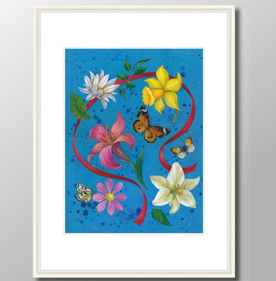 Poster flowers, acrylic paintings abstract print, wildflowers painting art print, pictures living room, wall decoration colorful flowers