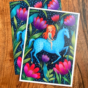 Pferd Postkarte Kunstpostkarte A6 Druck Blaues Pferd Kunst Print Kunstkarte