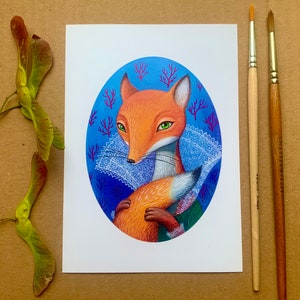 Carte postale Renard, Carte postale artistique, Aquarelle Renard, Art, Impression artistique, Impression, Impression Renard