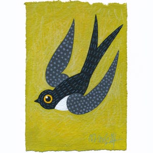 Dipinto originale Uccello Dipinto minimalista su carta per acquerello Rondine Arte murale per bambini