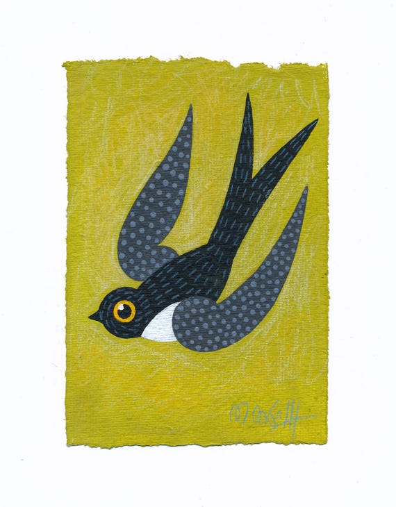 Bird Painting Original Miniature Bird Original Painting on Watercolor Paper Nursery Wall Art Minimalist
