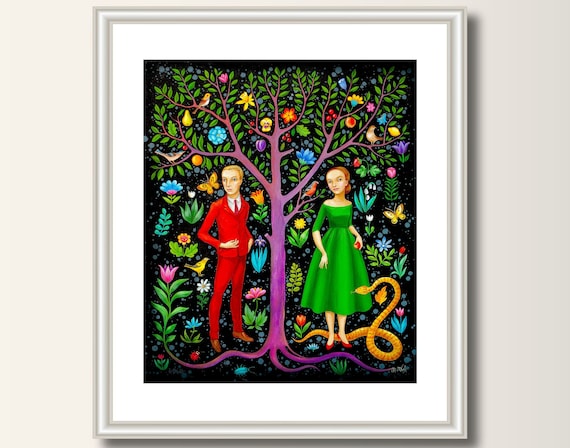 Adam and Eva, Picture, Art, Art Printprint, Print from original acrylic picture, A4 (297 x 210mm), (11,7 x8,3 in)