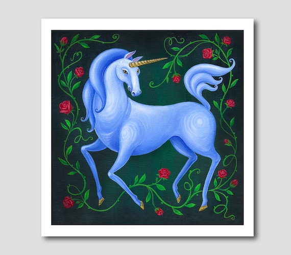 Unicorn picture art print, print of original acrylic painting , A4 (297 x 210mm), (11.7 x 8.3 in)