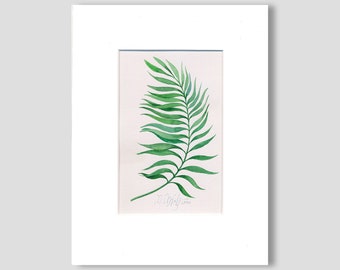 Plant leaf watercolor original, small mural, botany simple, hand-painted unique