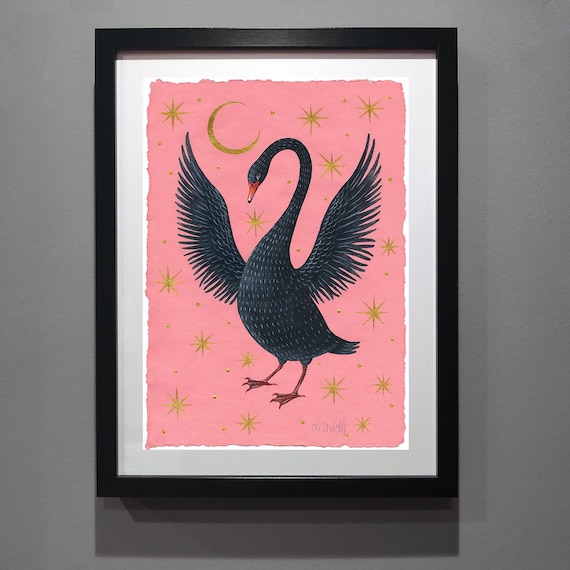 Schwan Original Grafik, Acryl auf Papier 21 x 30 cm.