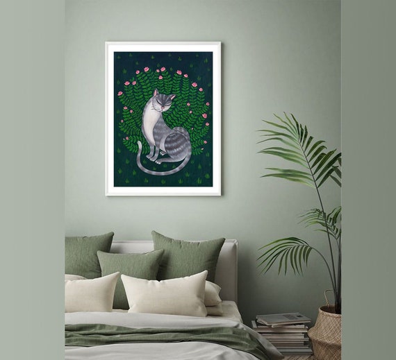 Cat in Roses, Print Art Print, Wall Art, Illustration, Cat Art, Home Decor, Cat Artwork, Art Prints