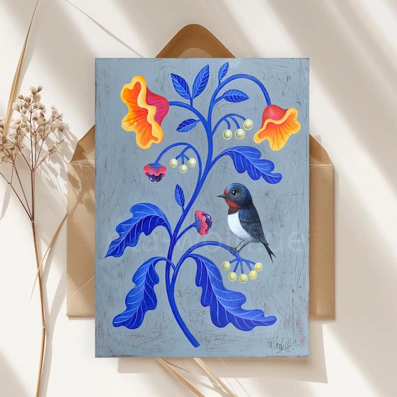 Postcard Bird Swallow . A6 art card greeting card Artist: Rita Wolff