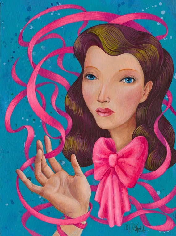 Pink ribbon, Art Print, Print, Print of Original Acrylic Painting, Art Poster