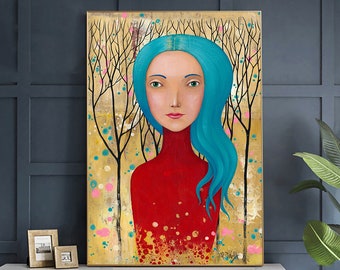 Girl Portrait Original Acrylic Painting  Hand Painted