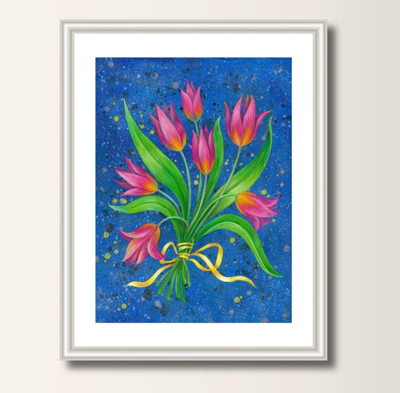 Tulips Fine Art Print Art Print Poster Flowers Painting Tulip Bouquet
