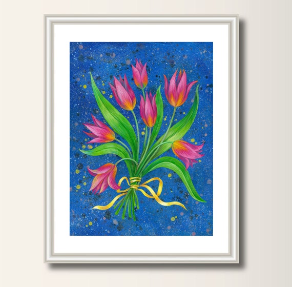 Tulips Fine Art Print Art Print Poster Flowers Painting Tulip Bouquet