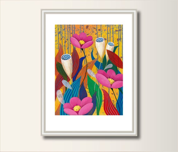 Flowers - Picture,art print, print of original acrylic painting , A4 (297 x 210mm), (11.7 x 8.3 in)